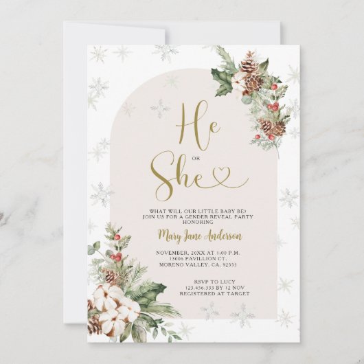 Hij of zij Kerstmis Bloemen Geslacht Onthullen Kaart (Voorkant)