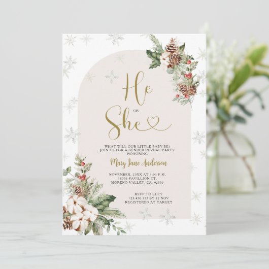 Hij of zij Kerstmis Bloemen Geslacht Onthullen Kaart (Staand voorkant)