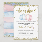 Hij of zij kleine pompoen geslacht onthullen blauw kaart (Voorkant / Achterkant)