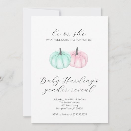 Hij of zij kleine pompoen Herfst Geslacht onthulle Kaart (Voorkant)
