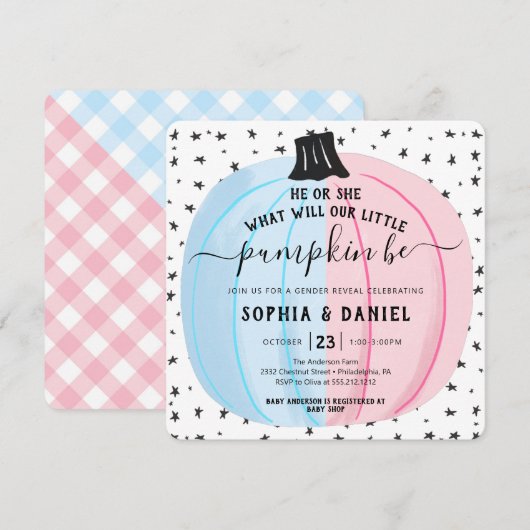 Hij of zij Kleine Pumpkin Gender onthullen Hallowe Kaart (Voorkant / Achterkant)