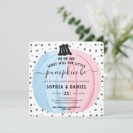 Hij of zij Kleine Pumpkin Gender onthullen Hallowe Kaart (Staand voorkant)