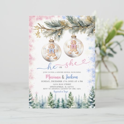 Hij of zij koekt kerstversiering geslachtsonthulli kaart (Staand voorkant)