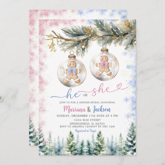 Hij of zij koekt kerstversiering geslachtsonthulli kaart (Voorkant / Achterkant)