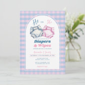 Hij of zij luiers en doekjes Gender Reveal Gingham Kaart (Staand voorkant)