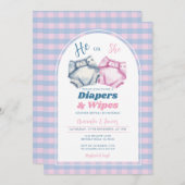 Hij of zij luiers en doekjes Gender Reveal Gingham Kaart (Voorkant / Achterkant)