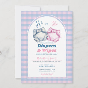 Hij of zij luiers en doekjes Gender Reveal Gingham Kaart