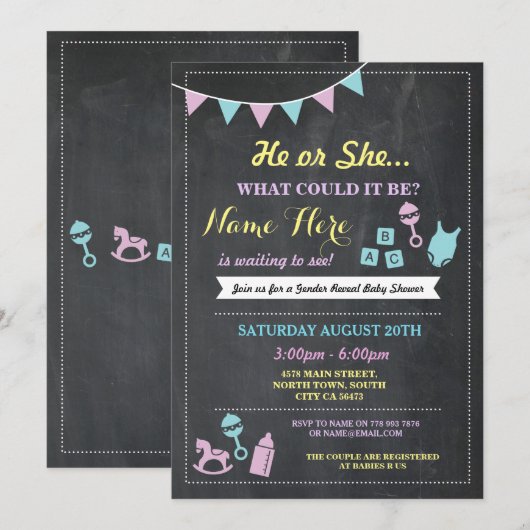 Hij of zij maakt de uitnodiging van het Baby showe (Voorkant / Achterkant)