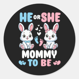 Hij of zij Mama to Be Paashaas Geslacht Onthullen Ronde Sticker