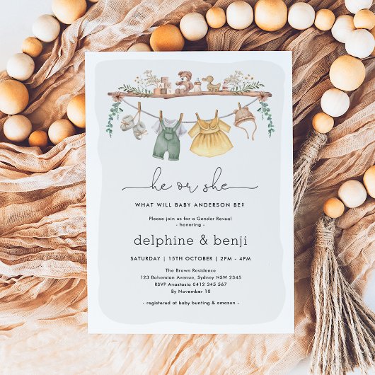 Hij of zij Modern Boho Gender Reveal Douche Kaart