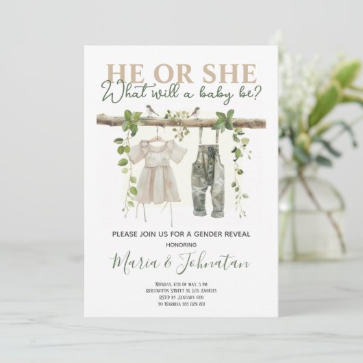 Hij of Zij Neutrale Boho Babykleren Geslacht Revea Kaart (Staand voorkant)