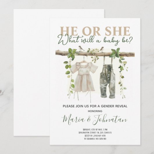 Hij of Zij Neutrale Boho Babykleren Geslacht Revea Kaart (Voorkant / Achterkant)