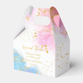 Hij of zij oh roze en blauw goudglitter bedankdoosjes (Voorkant Zijde)