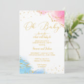 Hij of zij oh roze en blauwe glitter nodigt hem of kaart (Staand voorkant)