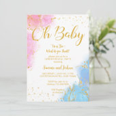 Hij of zij oh roze en blauwe glitter nodigt hem of kaart (Staand voorkant)