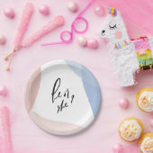 Hij of zij onthullen partijverklaring papieren bordje (Feest)