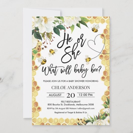 Hij of zij onthult de uitnodiging tot het Baby sho (Voorkant)