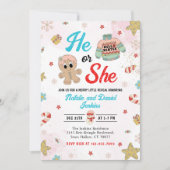 Hij of zij onthult het Baby shower van het kerstge Kaart (Voorkant)