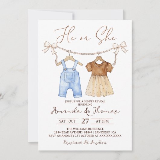 Hij of zij onthult het geslacht van de babykleding kaart (Voorkant)