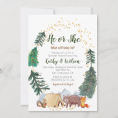 Hij of zij onthult Woodland Animal Invitation Kaart (Voorkant)