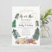 Hij of zij onthult Woodland Animal Invitation Kaart (Staand voorkant)