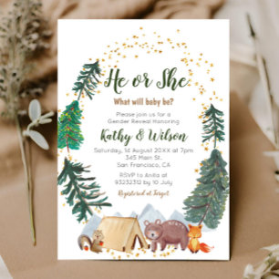 Hij of zij onthult Woodland Animal Invitation Kaart