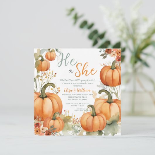 Hij of zij Oranje pompoenen Herfst Gender Reveal Kaart (Staand voorkant)