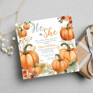 Hij of zij Oranje pompoenen Herfst Gender Reveal Kaart