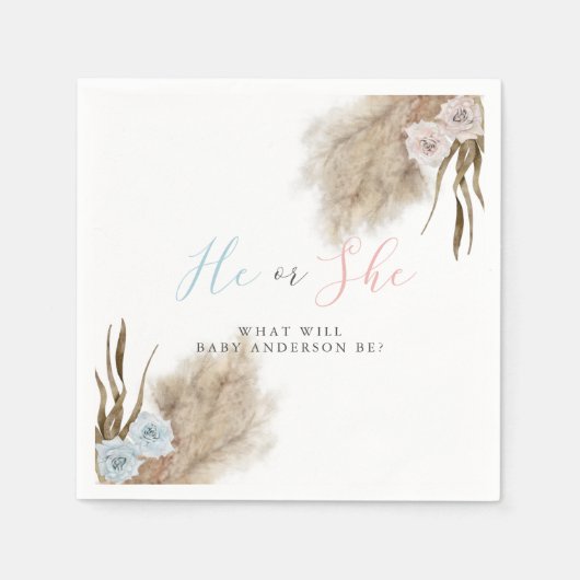 Hij of zij Pampas Grass Gender Reveal Party Servet (Voorkant)