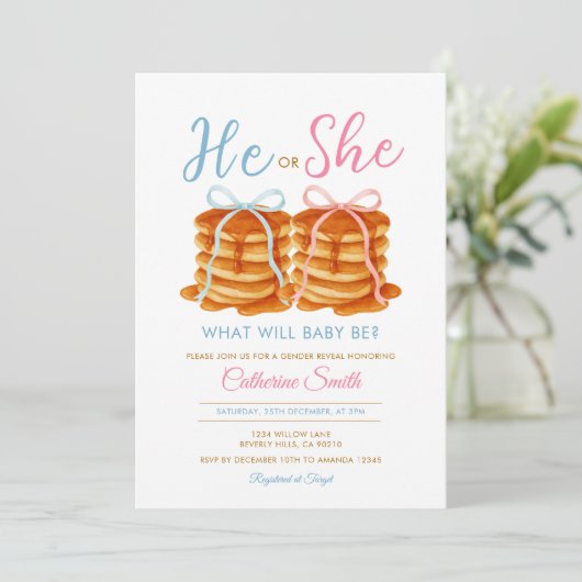 Hij of zij Pannenkoek Geslacht Onthullen Roze & Bl Kaart (Staand voorkant)