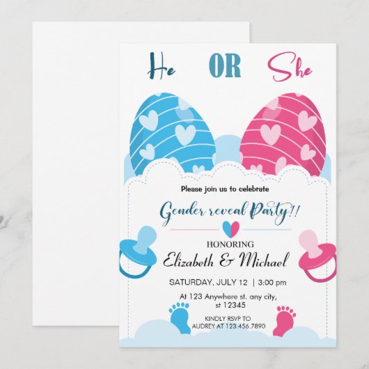 Hij of zij Pasen Geslacht Onthullen uitnodigingen (Voorkant / Achterkant)