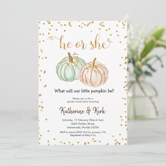 Hij of zij Pastel Pumpkin Gender Reveal Kaart (Staand voorkant)