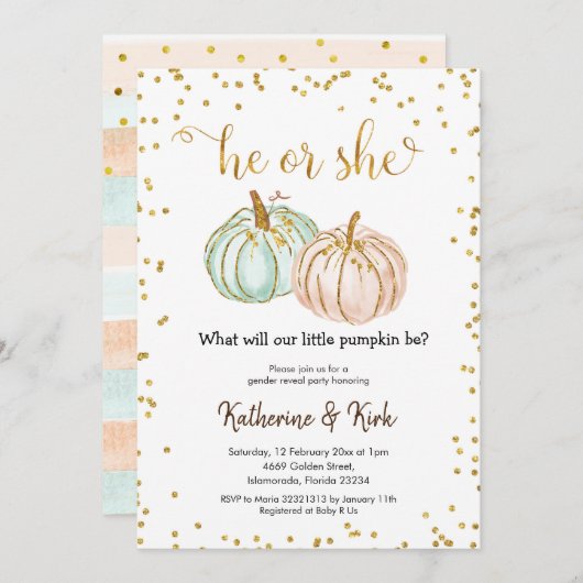 Hij of zij Pastel Pumpkin Gender Reveal Kaart (Voorkant / Achterkant)