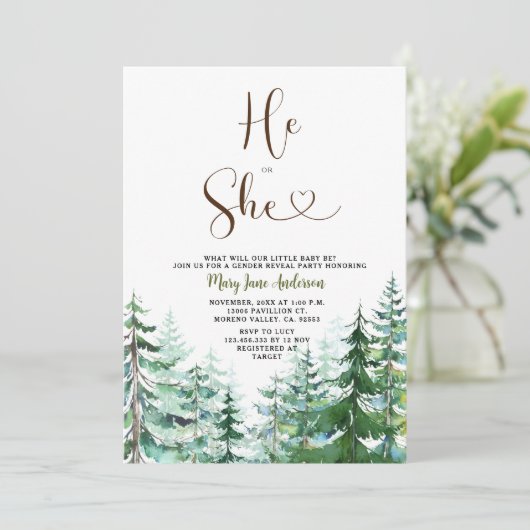 Hij of zij Pine Trees Winter Geslacht onthullen Kaart (Staand voorkant)