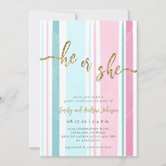 Hij of Zij Pink and Blue Gender Reveal Kaart (Voorkant)