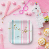 Hij of Zij Pink and Blue Gender Reveal Papieren Bordje (Feest)