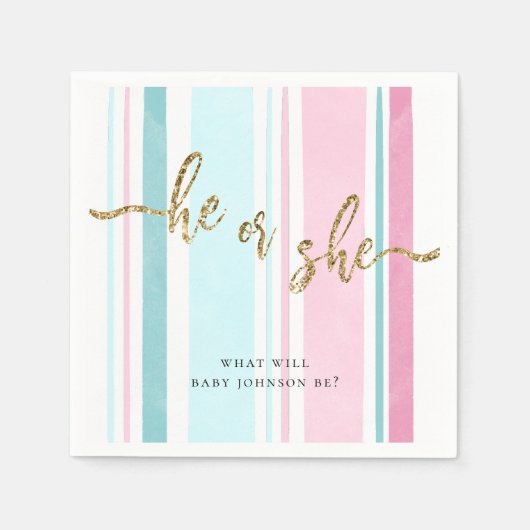 Hij of Zij Pink and Blue Gender Reveal Servet (Voorkant)