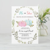 Hij of zij Pink Blue Pumpkins Genderonthulling Kaart (Staand voorkant)