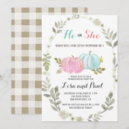 Hij of zij Pink Blue Pumpkins Genderonthulling Kaart