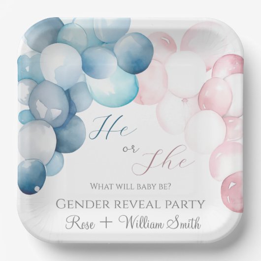 Hij of Zij Pink & Blue Waterverf Gender Reveal Papieren Bordje (Voorkant)