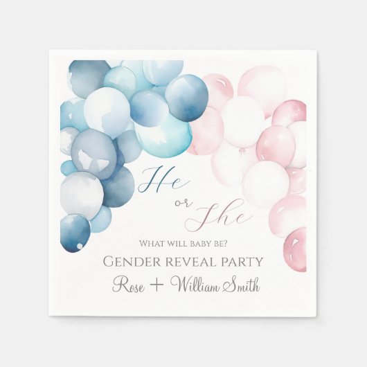 Hij of Zij Pink & Blue Waterverf Gender Reveal Servet (Voorkant)