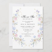 Hij of zij Pink & Blue Wildflower Genderonthulling Kaart (Voorkant)