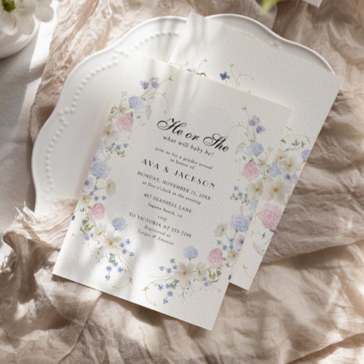 Hij of zij Pink & Blue Wildflower Genderonthulling Kaart