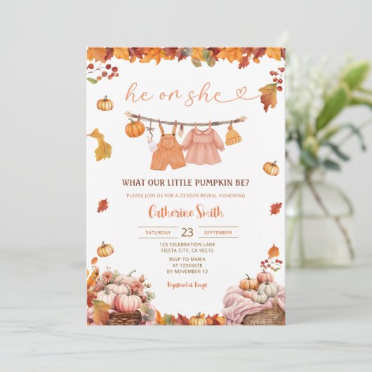 Hij of zij pompoen geslacht onthullen Herfst babyk Kaart (Staand voorkant)