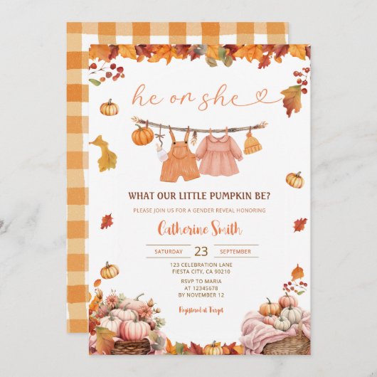 Hij of zij pompoen geslacht onthullen Herfst babyk Kaart (Voorkant / Achterkant)