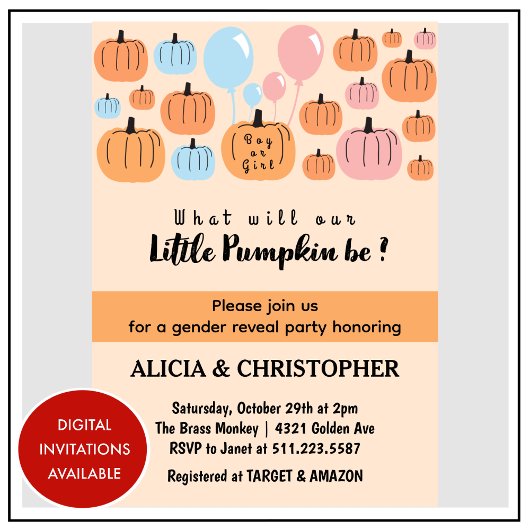 Hij of zij pompoen Halloween Geslacht onthullen Kaart