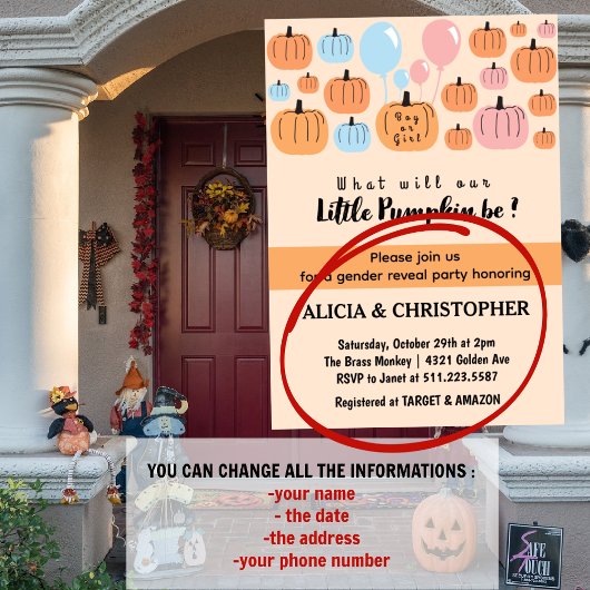 Hij of zij pompoen Halloween Geslacht onthullen Kaart