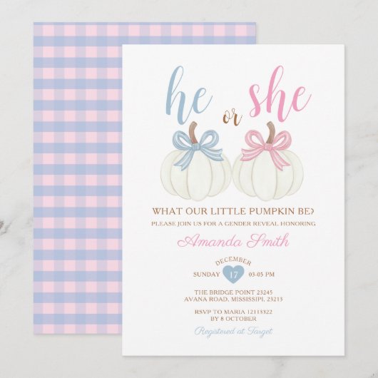 Hij of zij pompoen roze of blauwe gender reveal pa kaart (Voorkant / Achterkant)