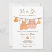 Hij of zij pompt babykleding geslachtsonthulling kaart (Voorkant)