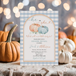 Hij of zij Pumpkin Blue Gingham Arch Genderonthull Kaart